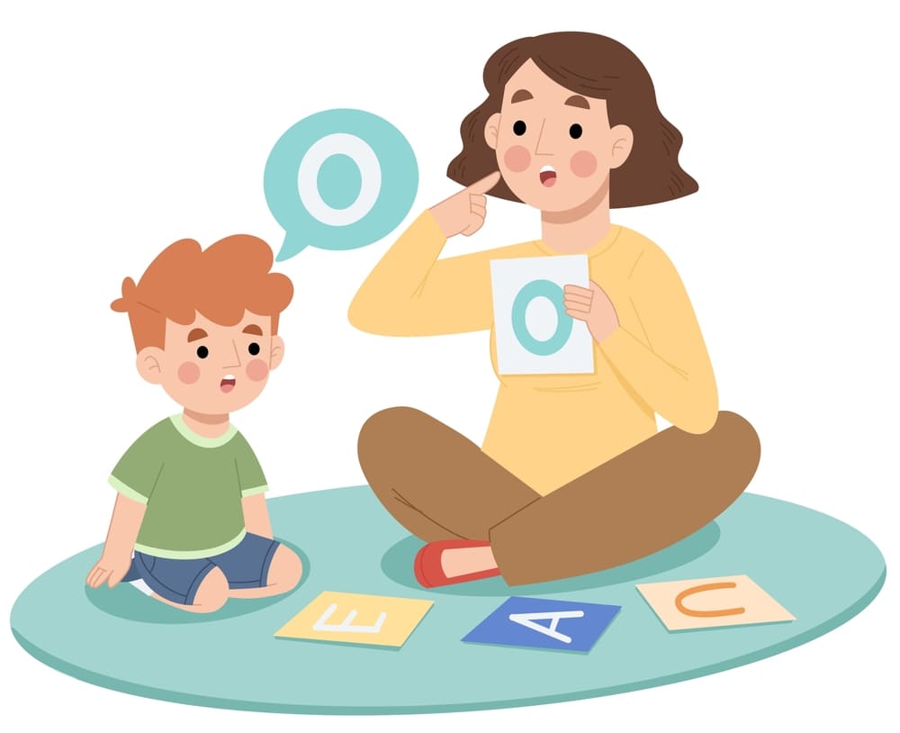 Illustration of little boy with speech therapy